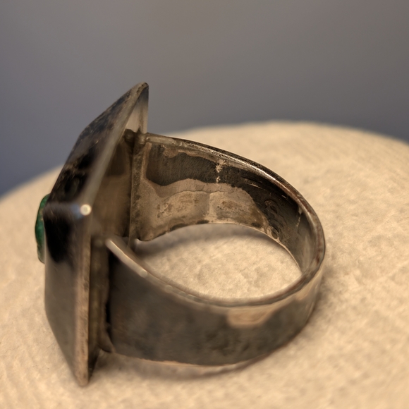 Rare Vintage Sterling Silver Turquoise Shadow Box Ring Size 9 - Picture 7 of 12